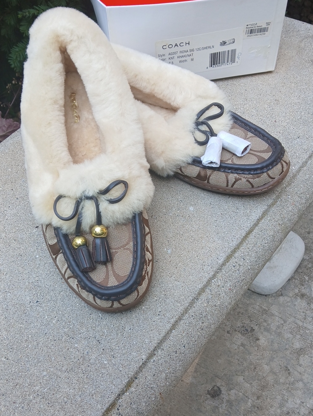 Coach Fiona Signature Shearling Moccasin Slippers Sz 7.5 M